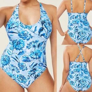 Andie Swim Blue Floral Baia One Piece Swimsuit Size Medium